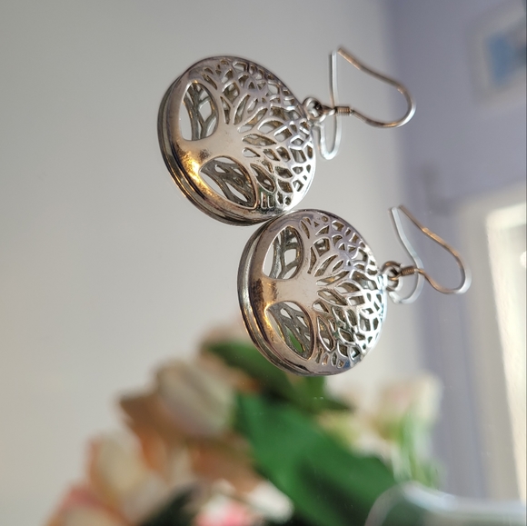 925 Stirling Silver Filigree Tree Earrings - Picture 3 of 4